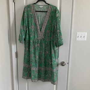J. Jill Green Paisley V-Neck Dress